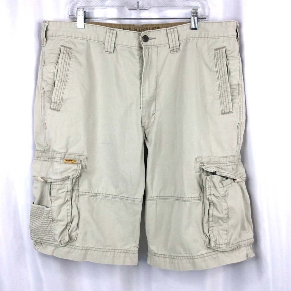 Levi's Strauss Signature Cargo Shorts Mens 38 Beige Heavy Duty Cotton 12" Inseam